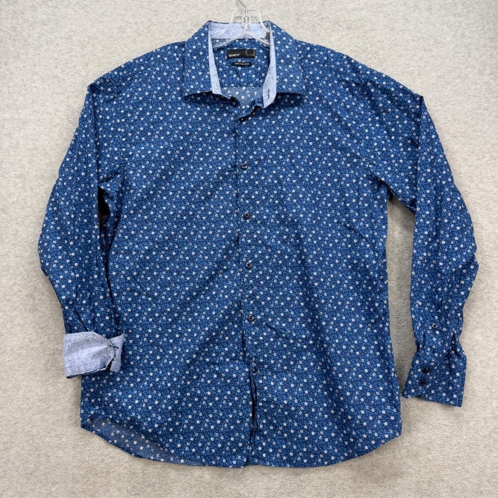 Quieti Shirt Men XL Blue Floral Rose Paisley Flip Cuff Long Sleeve Dress Oxford